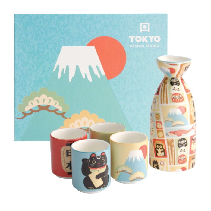 Tokyo Design Studio – Kawaii – Japan - Sake Set – 4 Kopjes – 1 Sake Fles – 120/50ML